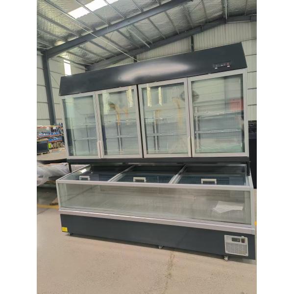 Island Display Cabinet For Supermarkets With Refrigeration On The Top And Freezing At The Bottom
