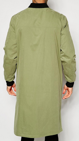 Contrast Ribbed Collar Plus Size Long Bomber Jacket , Mens Extra Long Coat
