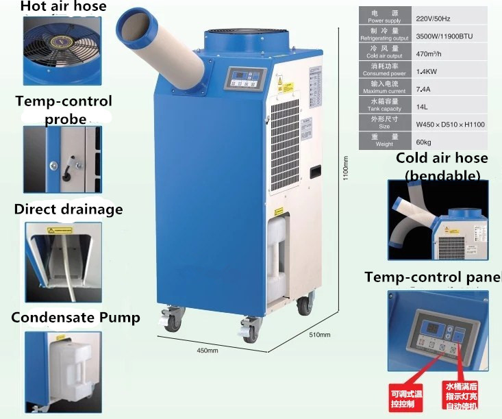 3500w Spot Coolers Portable Air Conditioners 11900btu For Offices Schools