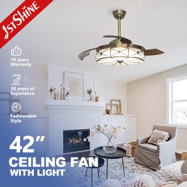 230v Retractable Invisible Ceiling Fan With led Light Retro Pure Copper
