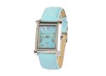 Rectangle Blue Leather Quartz Watch Stainless Steel Case MOP Dial