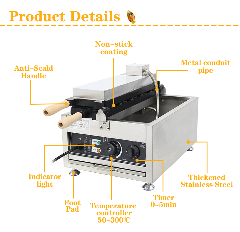 Electric Japanese Snack Machine for 5pcs Taiyaki Fish Waffle Maker and Ice Cream Cone