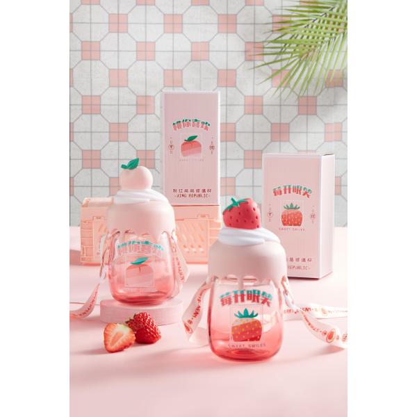 Strawberry Peach Style Coffee Tea Water Cup Glass Bottles Gift For Women Girls
