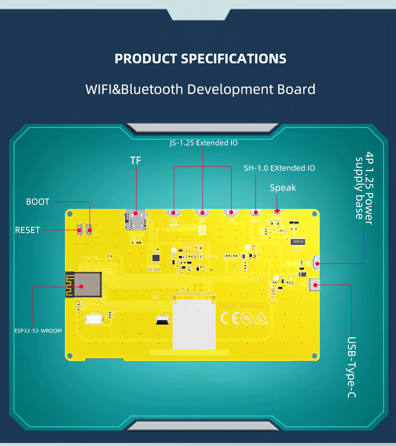 ESP32 7.0-inch TFT LCD display module with capacitive touch support for WiFi and Bluetooth