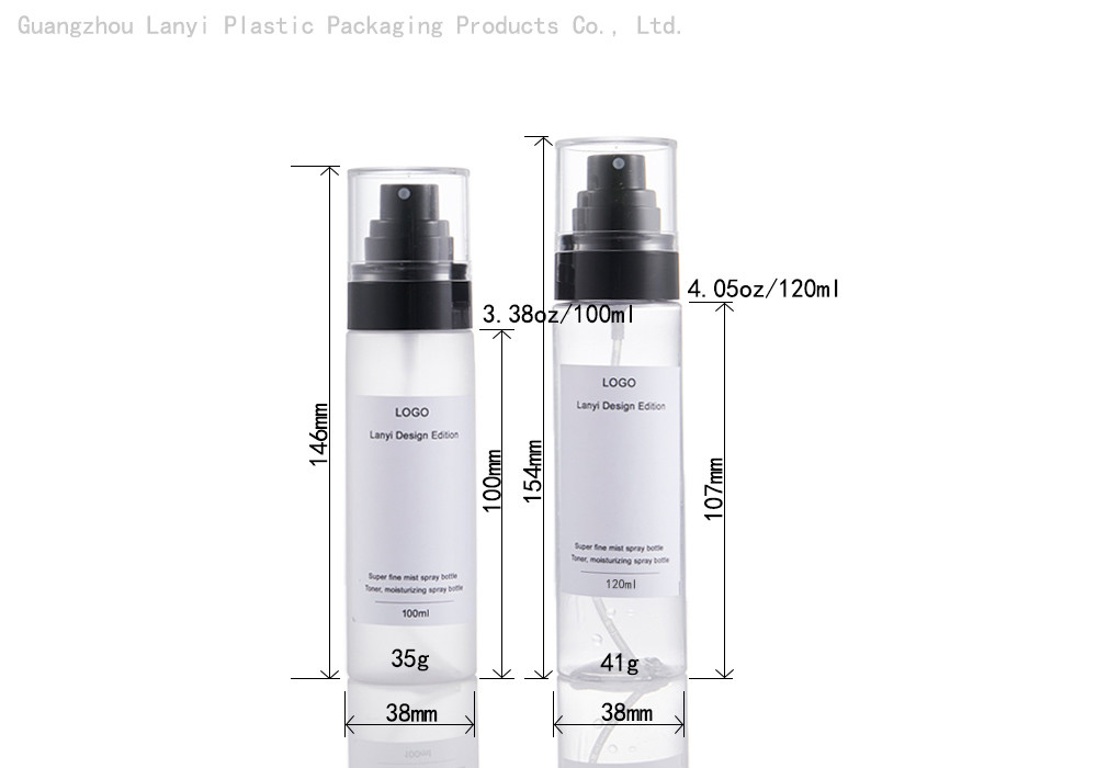 Flat Shoulder clear 3.38oz 4.05oz PET Plastic Spray Bottle