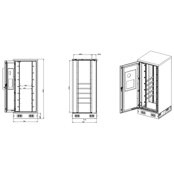 Thermal Insulated 42U Outdoor Telecom Enclosure IP55 DC48V Air Conditioner Cooling