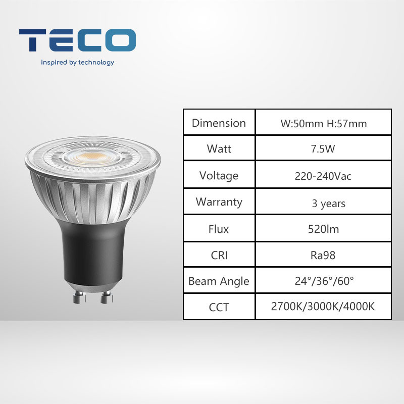 Teco Gu10 LED Warm Wite Bulbs 3000K 24 Degree 230V High Voltage LED Energy Saving Lamp