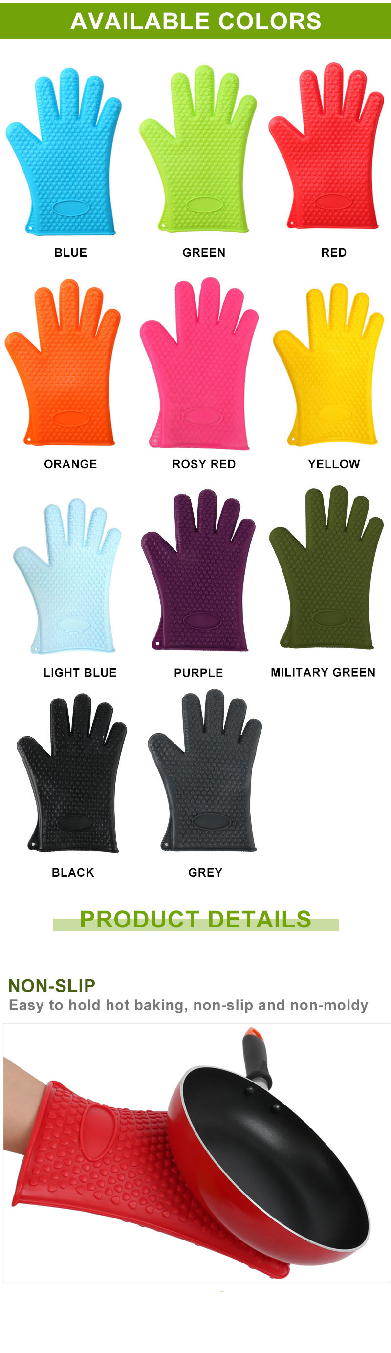 Resistant MAX Heat Silicone BBQ Grilling Gloves For Cooking Baking Barbecue Potholder
