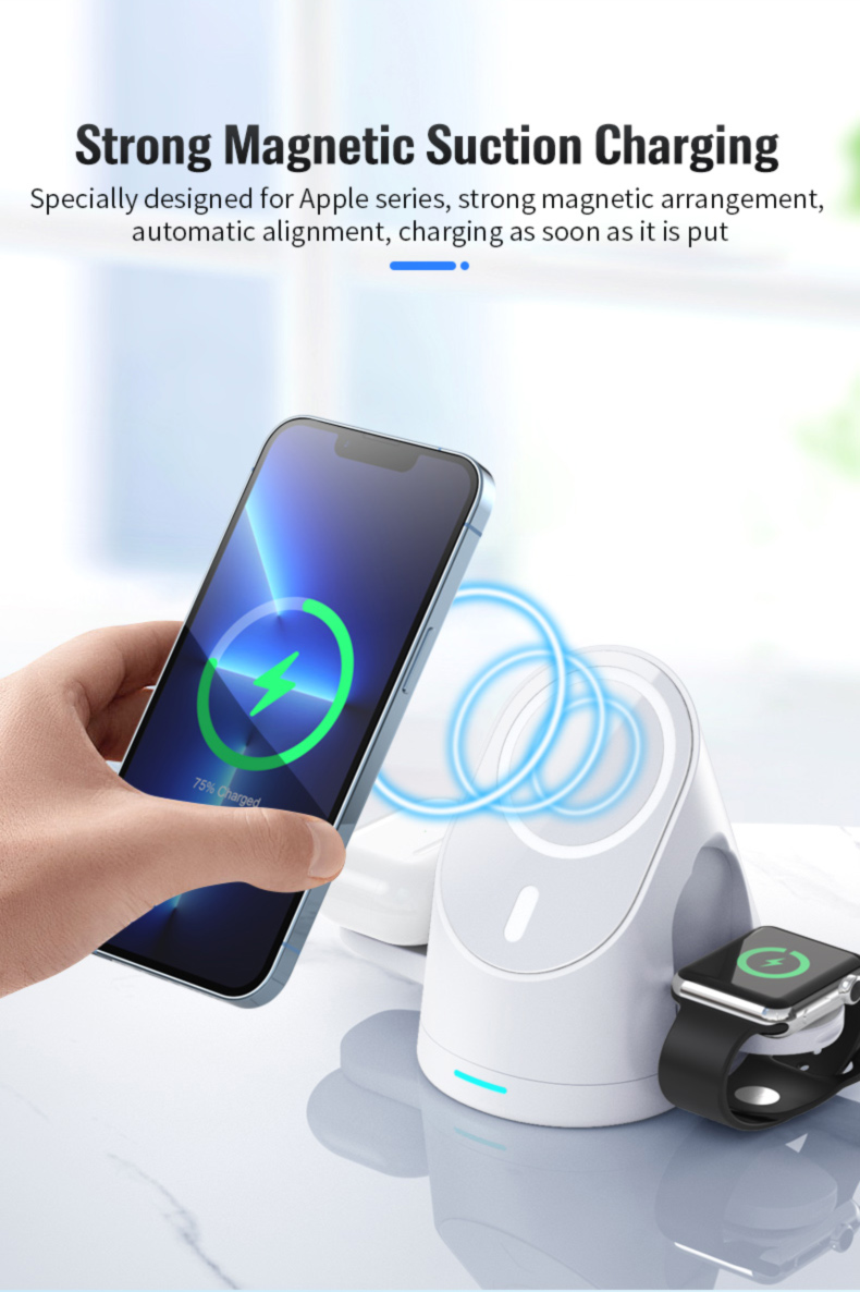 Foldable Magnetic Wireless Charger for Watch Earphone Smart Adapter 5W 7.5W 10W 15W Black