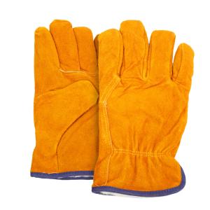 China Yellow Barbecue Gloves Heat Resistant Anti Slip Cowhide Work Gloves wholesale