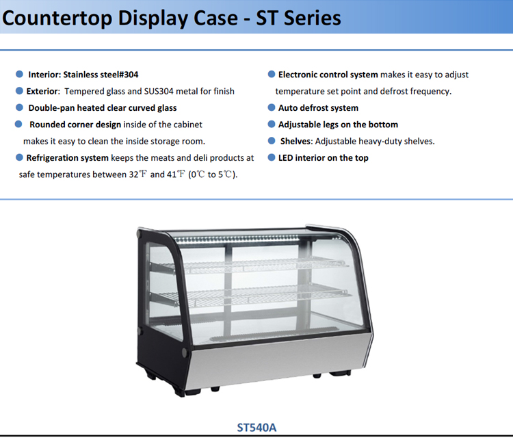 countertop dual access display case with ETL/CE