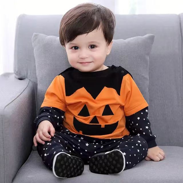 Kids Clothes Children Halloween Pumpkin Infant Bodysuit Jumpsuit Toddler Long Sleeve Pants Hat Cloak Set Baby Romper