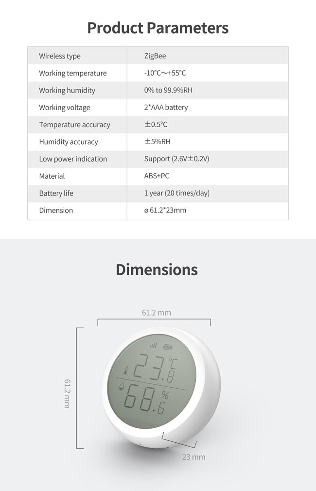 ZigBee 3.0 Tuya Temperature Humidity Sensor R2032 Battery