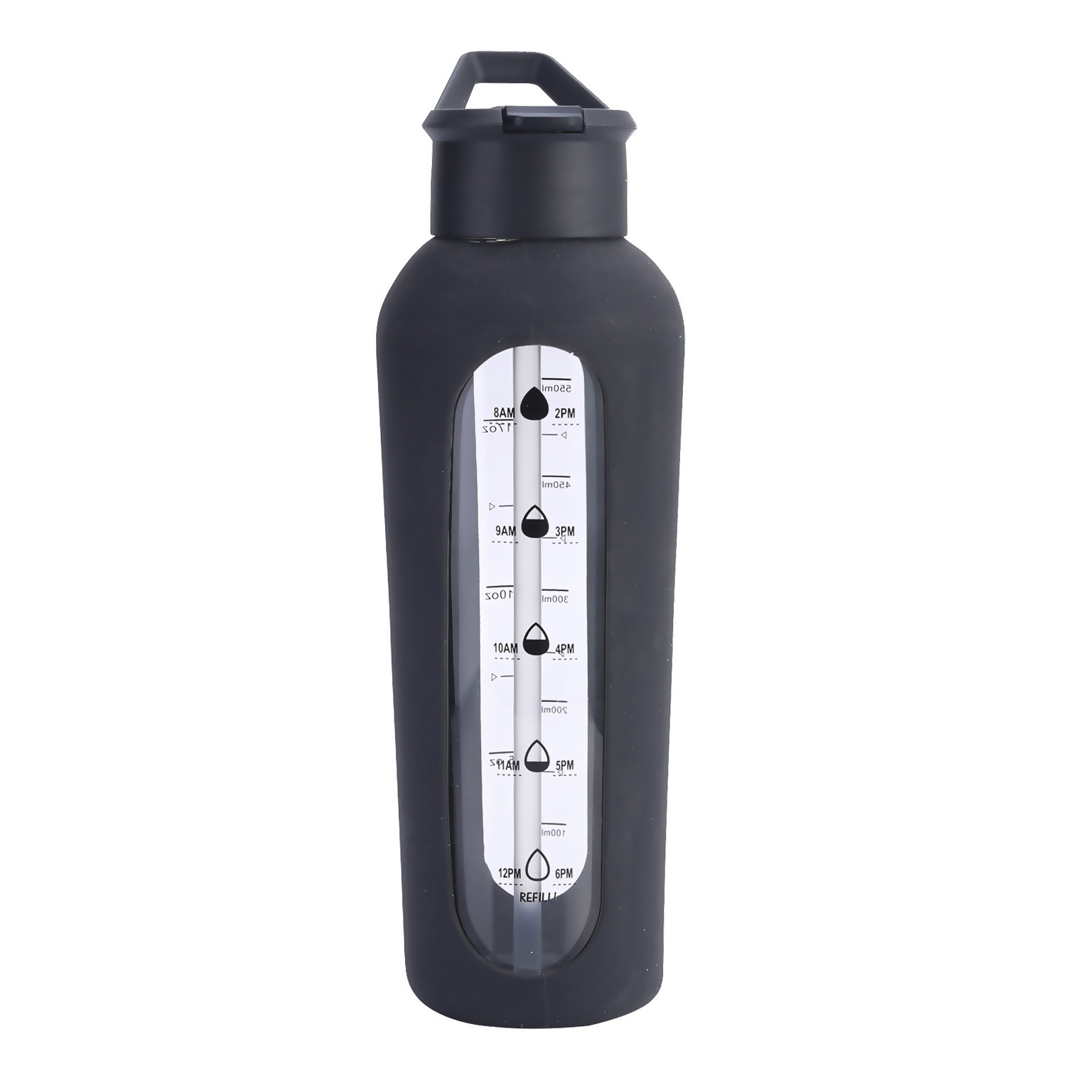 Outdoor Sport Glass Water Bottles With Silicone Cover And Straw