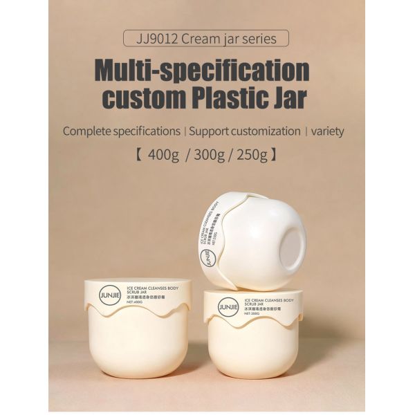 Luxury 250g 300g 400g White PP Empty Cream Jar White Screw Lid 300ml Capacity for Skin Care Cosmetics Body Scrub Jar