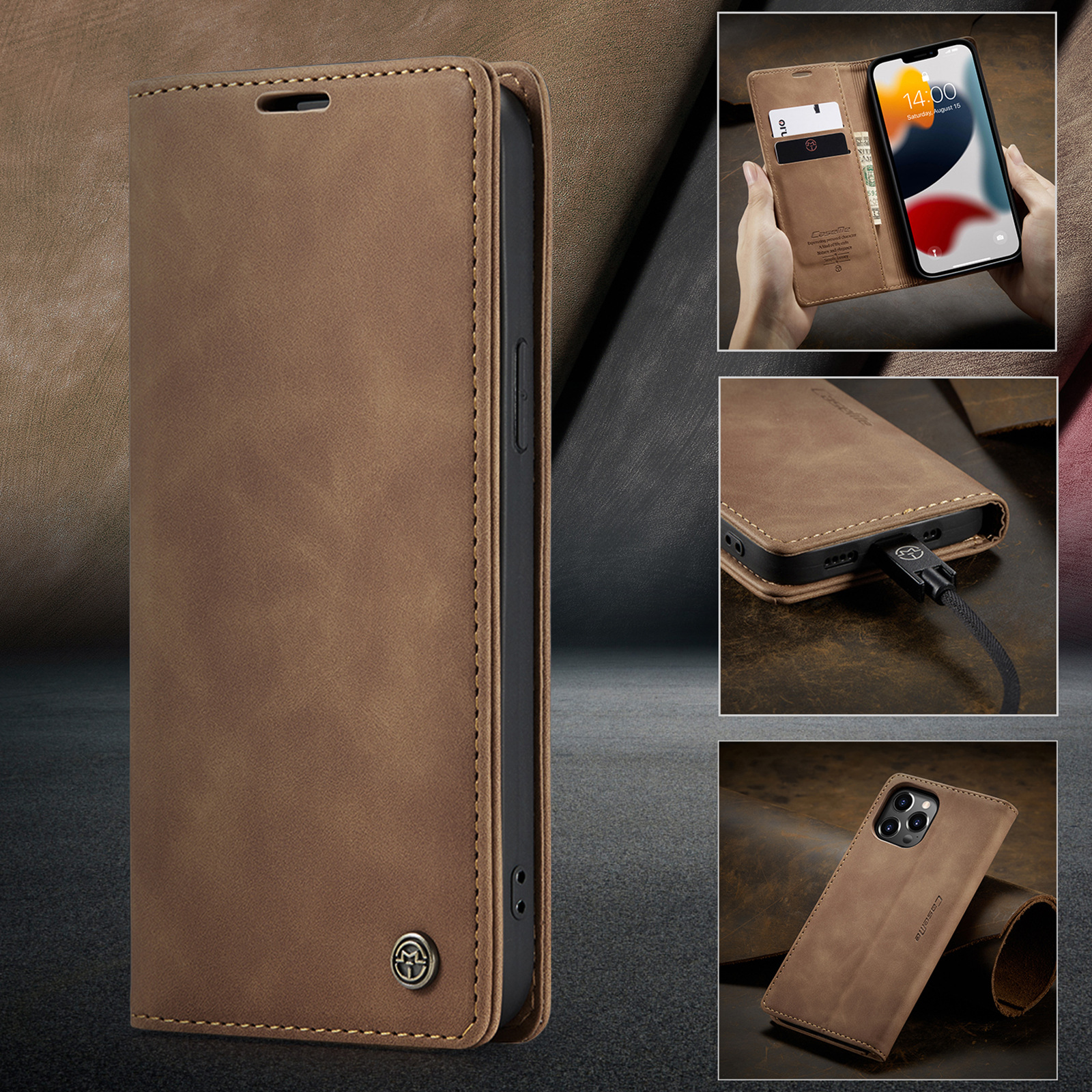 CaseMe 15 Pro Phone Case TPU Leather Back Cover with Card Magnetic Holder and Test