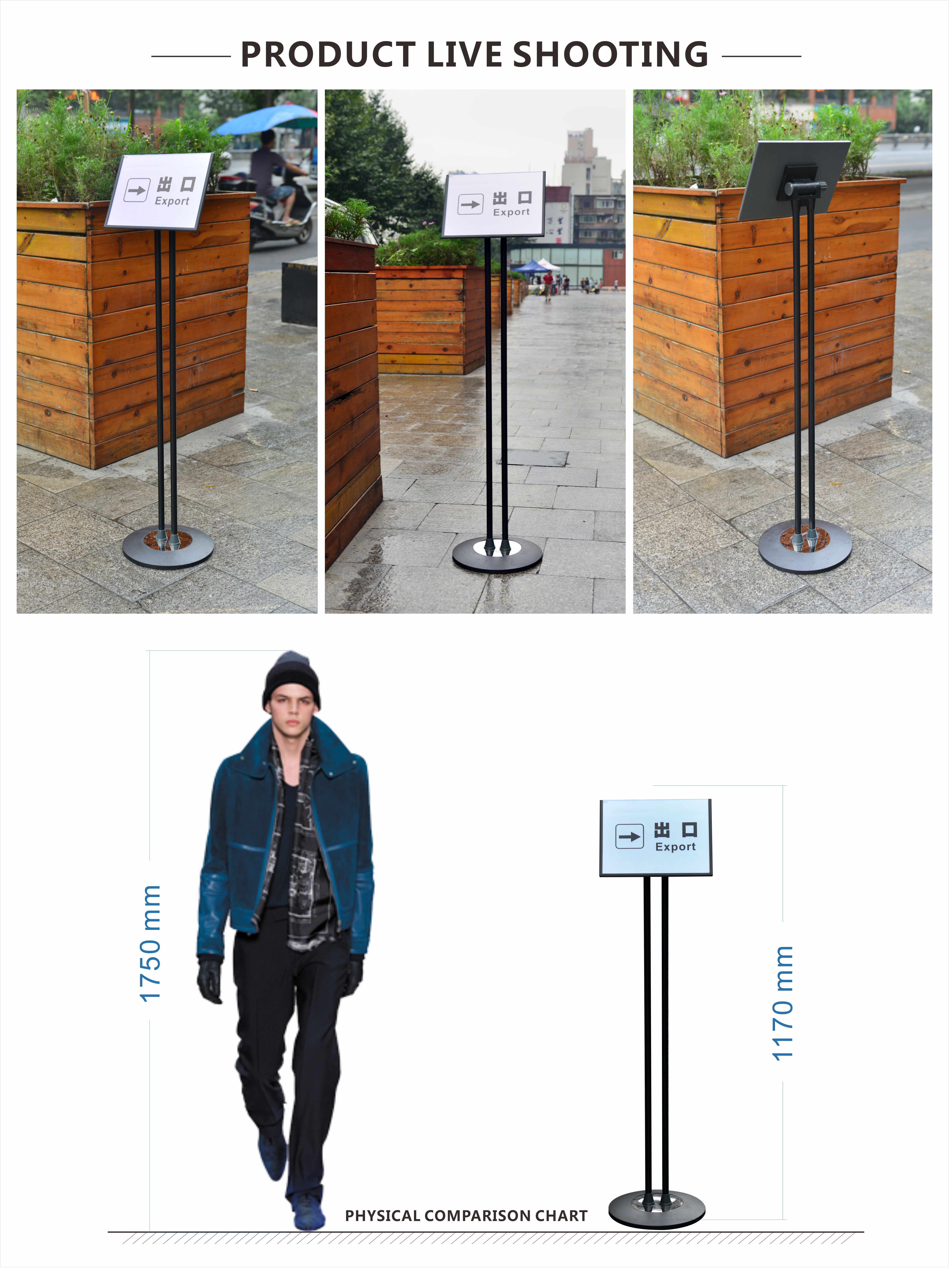 Base 280mm Poster Display Stand Double Pole Frame Angle Adjustable