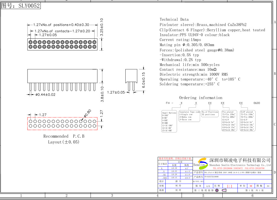 80 Pins 1.27mm Female Pin Header Connector Single Row Dual Row