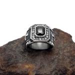 Vintage Inlay Mens Gothic Stainless Steel Band Ring with Black Cubic Zircon