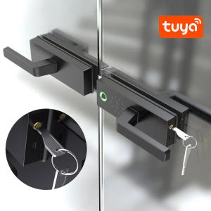 China Digital Tuya Handle Smart Glass Door Lock Aluminium Alloy Fingerprint IC Card Access wholesale