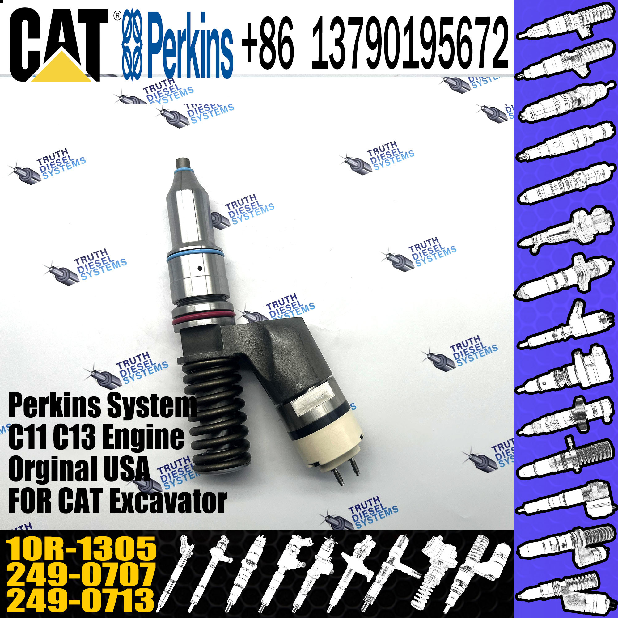 Remanufacture Diesel Fuel Common Rail Injector 2490707 10R1305 249-0707 10R-1305 For CAT Excavator Engine Truck C11
