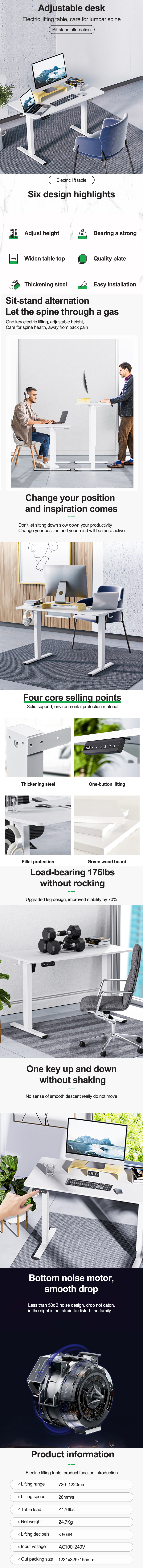 Luxury Design Home Standing Table with Metal Frame and Electric Height Adjustment