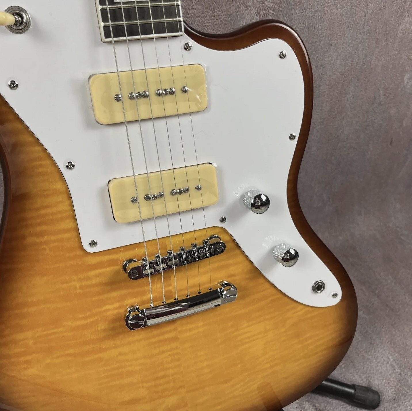 Custom Flamed Top Electric Guitar with P90 Pickups Solid Body Rosewood fingerboard