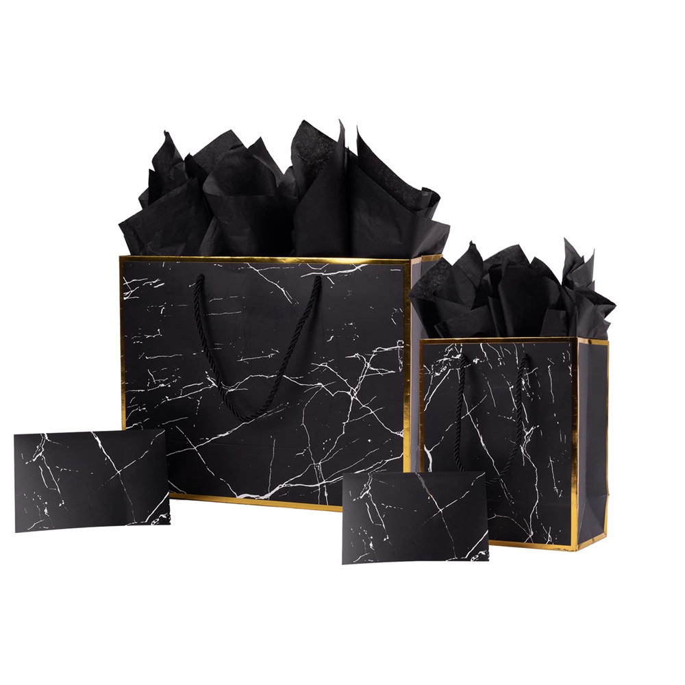 Custom Print Luxury Eco Marble Black Gold Boutique Gift Carry Paper Bags for Other Tokens
