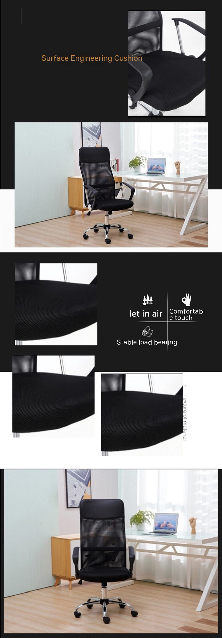 Multi-Used High Back Office Chair with Hot Black Mesh and PU 3 Years After-sales Cycle
