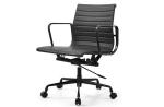 Modern Adjustable Ribbed Office Chair Black Powder Coated PU Leather Material