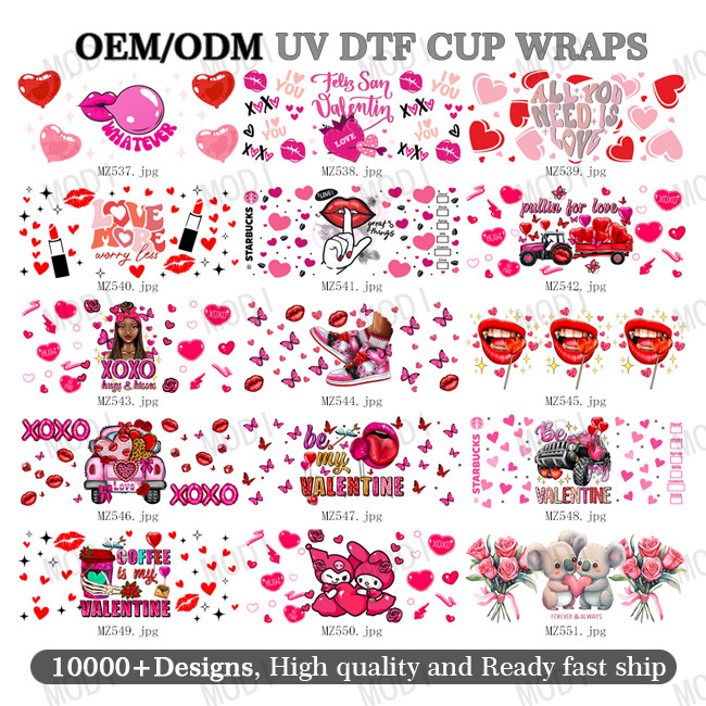 Custom Design 16oz UVDTF Tumbler Decals Sticker Valentine'S Day UV DTF Cup Wrap