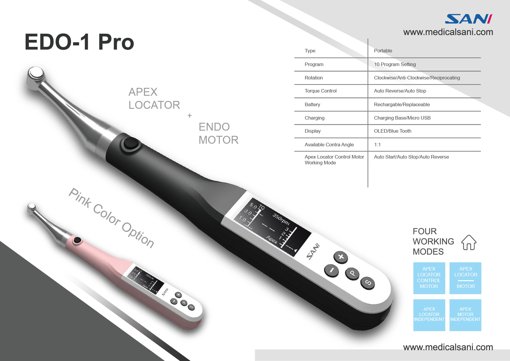 Portable Black / Pink Color OLED Dental Endo Motor EDO-1 Pro For Endodontics