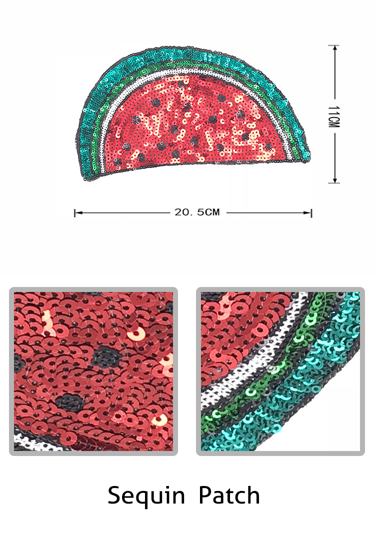 Various Design Watermelon Iron On Patch Sequin 20.5 * 11CM Size Custom Color