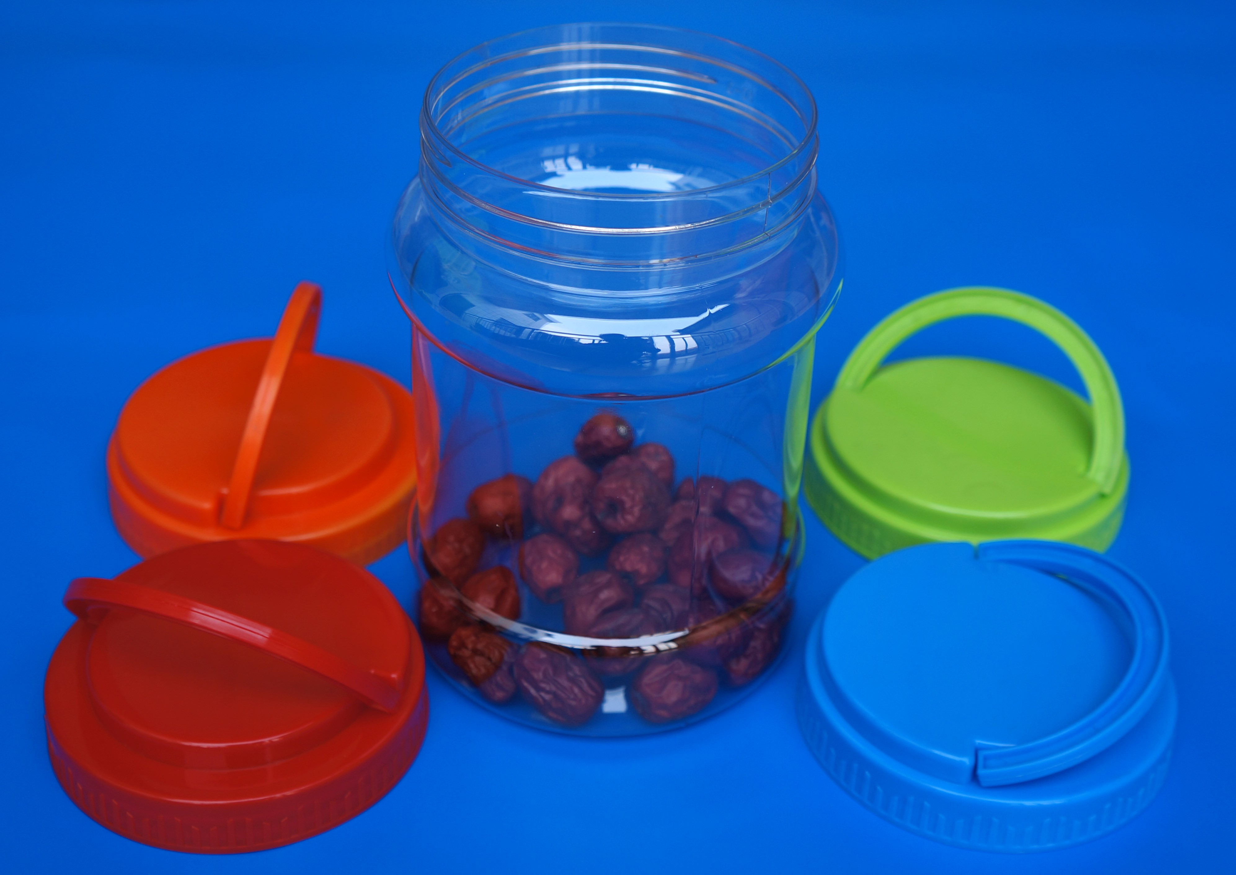 Round Shape PET Airtight Plastic Jars Colorful Cover Water Resistance