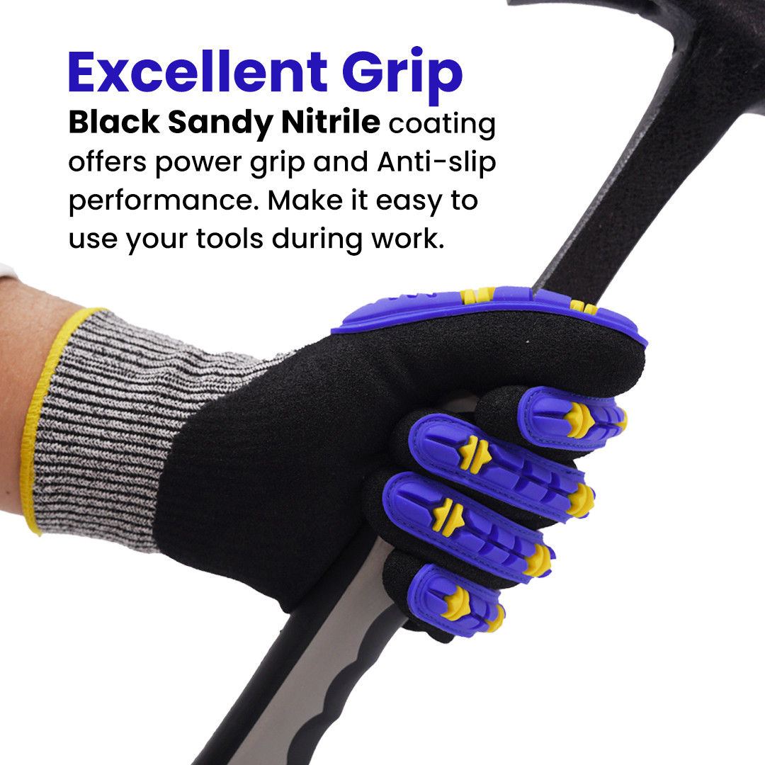 Breathable Oil Field Impact Gloves Non Slip Sandy Nitrile Palm Coated Gloves