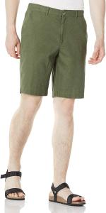 China Olive Zipper Closure Mens Linen Shorts Drawstring 10 Inch Inseam Shorts wholesale