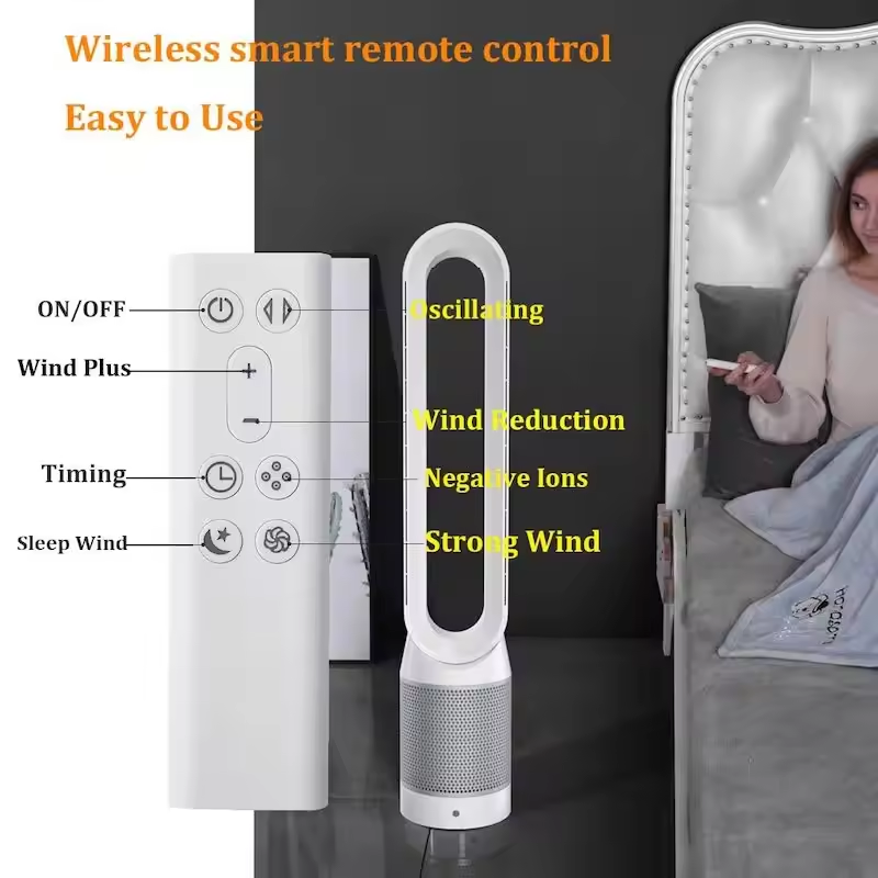8 Fan Speed Air Cooled Natural Wind Tower Bladeless Fan 42 Inch with Remote Control