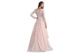 Embroidery Fabric Long Sleeve Evening Gowns Layered With Crystal Beading