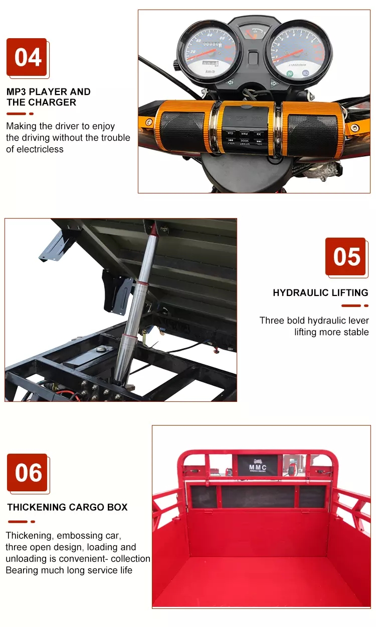 Motorized 150CC Three Wheel Cargo Motorcycle 250W Open Body Type