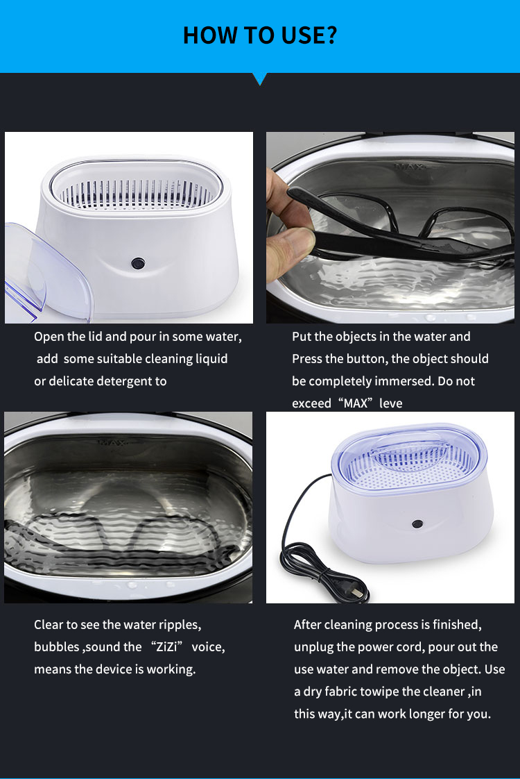 Electric Ultrasonic Dental Cleaner 650ml Tank With 40khz Frequency