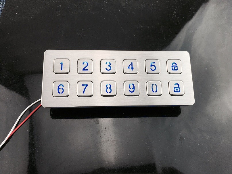 IP65 6X2 Layout numeric Metal dome Keypad With 12 flat key buttons for door lock system