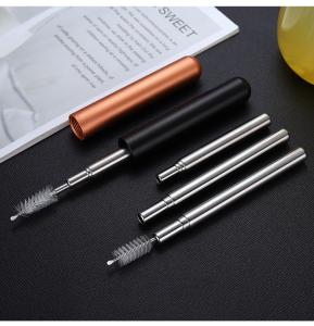 China Portable Collapsible Metal Straw / Stainless Steel Drinking Straws Customized Logo wholesale