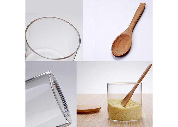 Seasonings Transparent Glass Jars Flavor Bottle Set With Wooden Spoon Tray