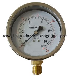China 150psi Brass Liquid Filled oil Pressure Gauges 4&quot; Dial 1/2 NPT Lower Mount wholesale