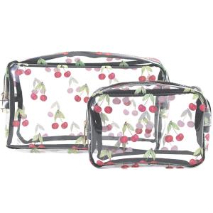 China Cherry Print Travel PVC Cosmetic Toiletry Bag For Women wholesale