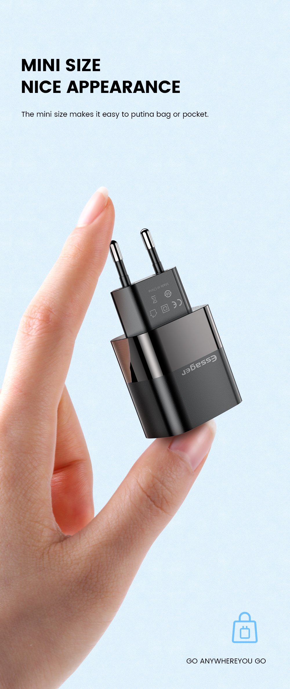 Essager 2021 PD+QC USB Charger 20W Type C Dual Ports USB Wall Charger(Stop Production)
