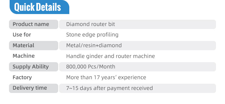 20-40mm Thickness Sintered Diamond Stone Router Bit for Grinding Edge of Granite Marble Abrasive Pad