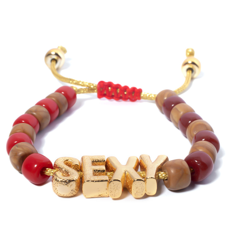 OEM gold Nylon Friendship Letter Bead Bracelet With adjustable braid clasp
