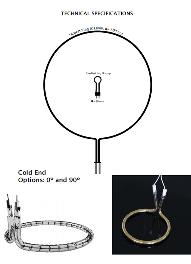 Ring Shape Tube Quartz Infrared Heating Lamp , Gold Coating Heater Lamp 100-7600W