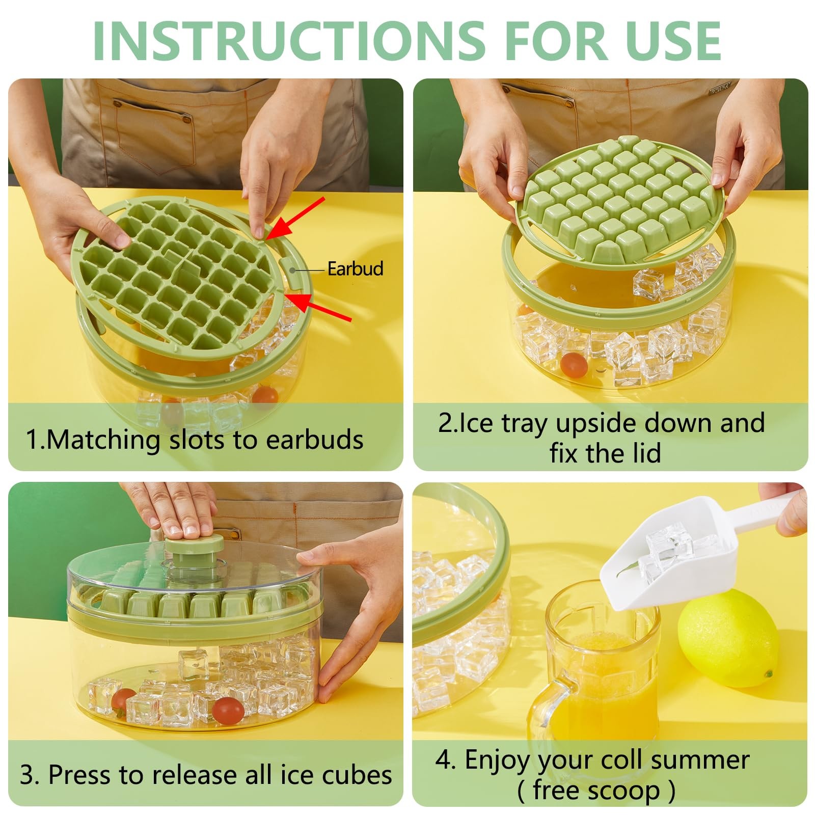 Ice Cube Trays Mold With Lid And Bin For Whiskey Cocktail Juice Coffee
